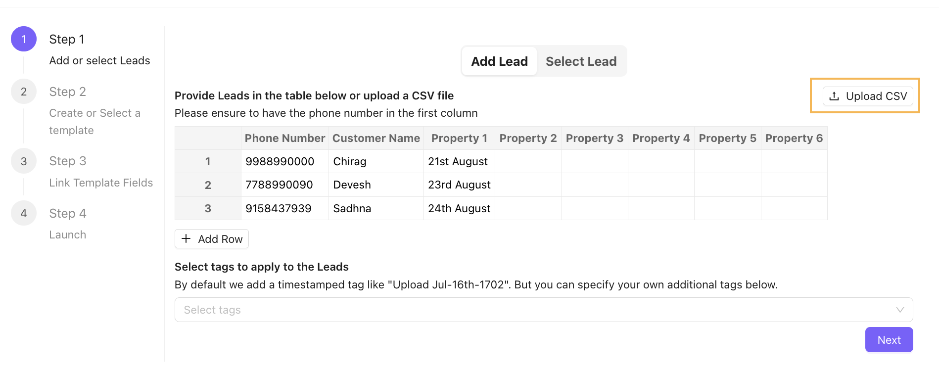 Upload CSV file