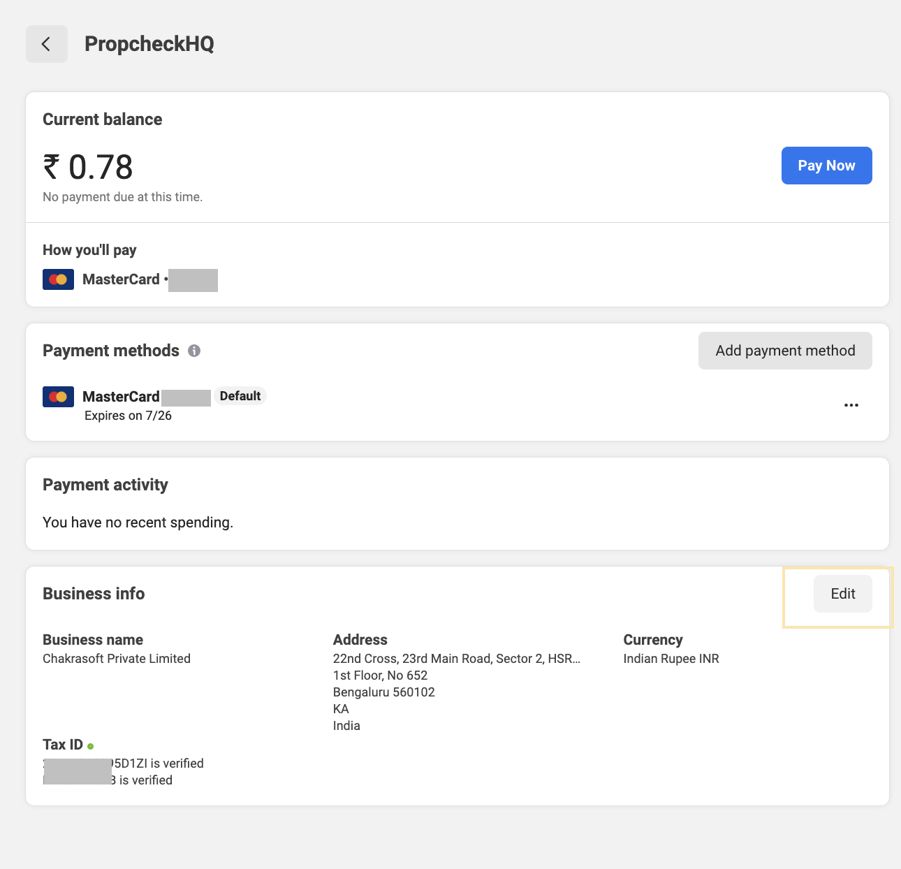 Edit Business info