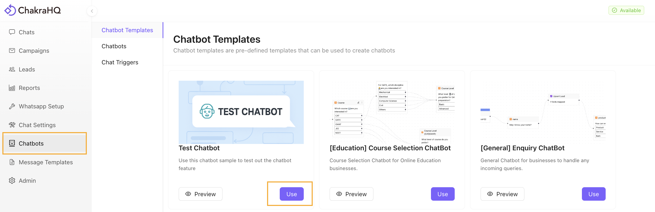 Choose Test Chatbot