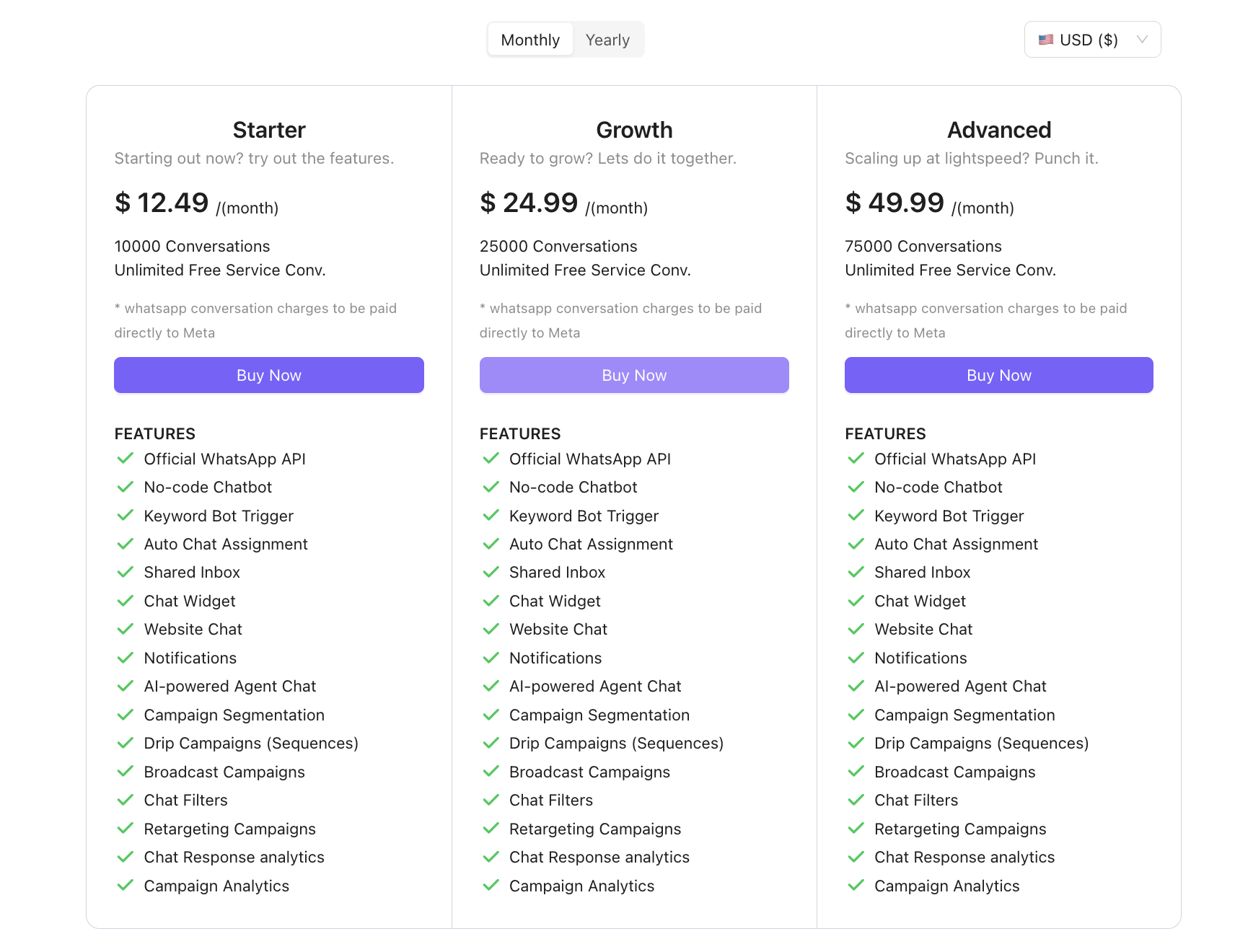 Chakra Chat Pricing Snapshot