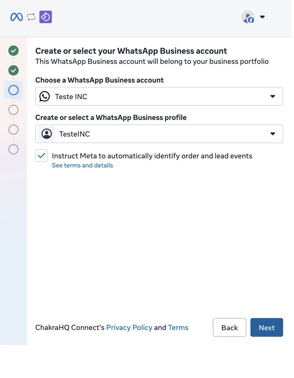 Select WhatsApp Business Account