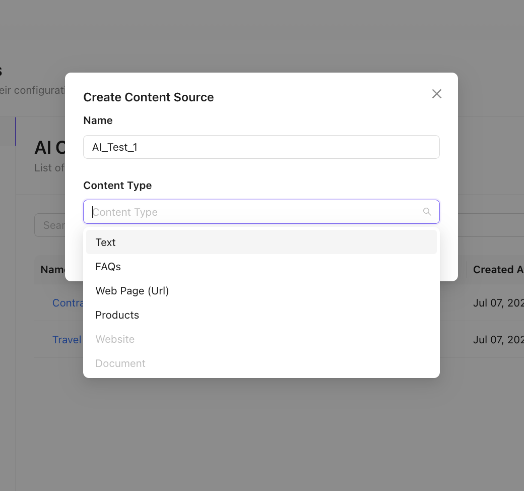 Select Content Type