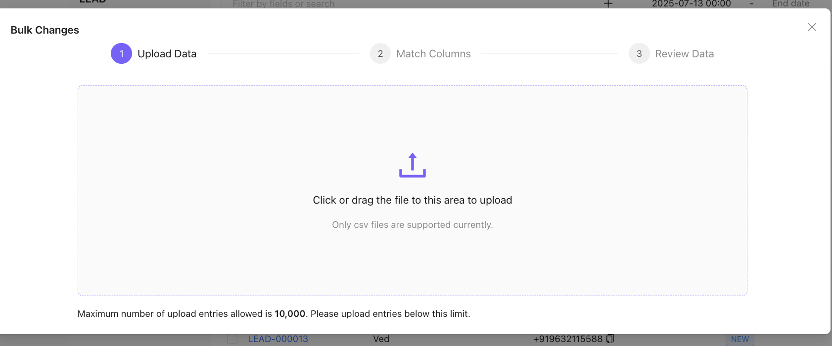 Upload CSV leads