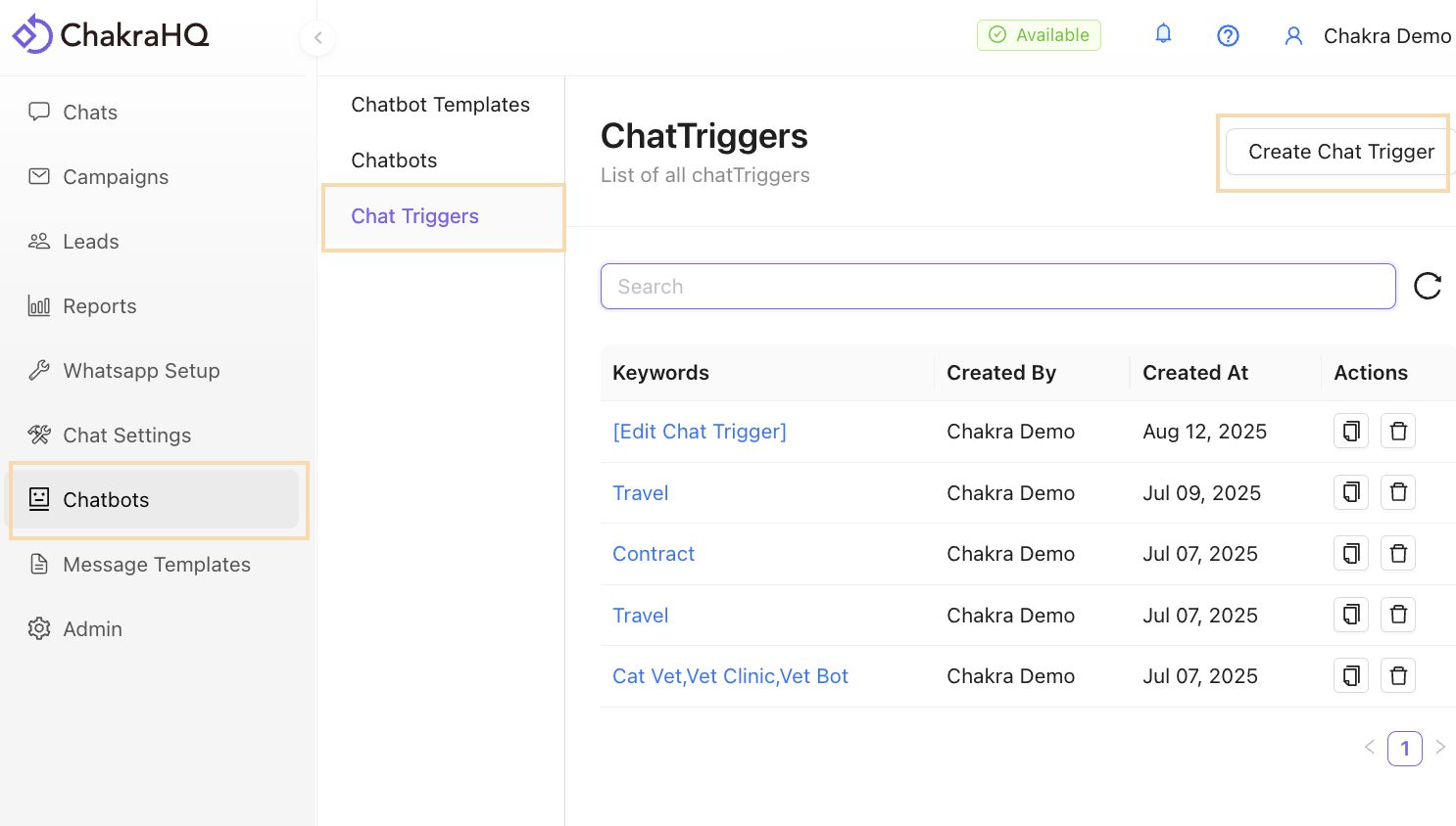 Keyword Chat Trigger