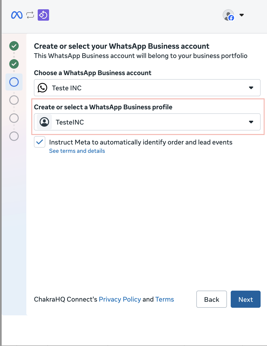 Create or Select WABA