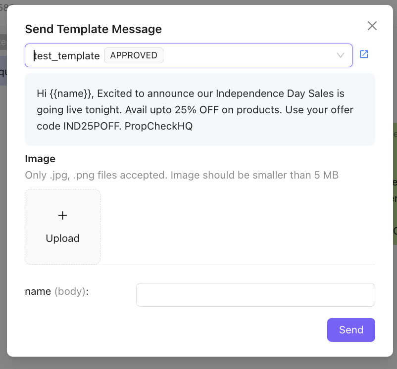 Send Template message from Inbox