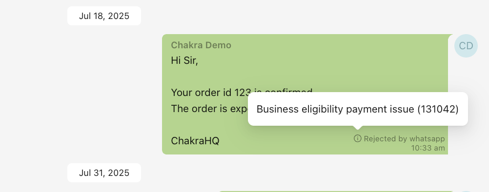 Message Delivery Rejection Reason