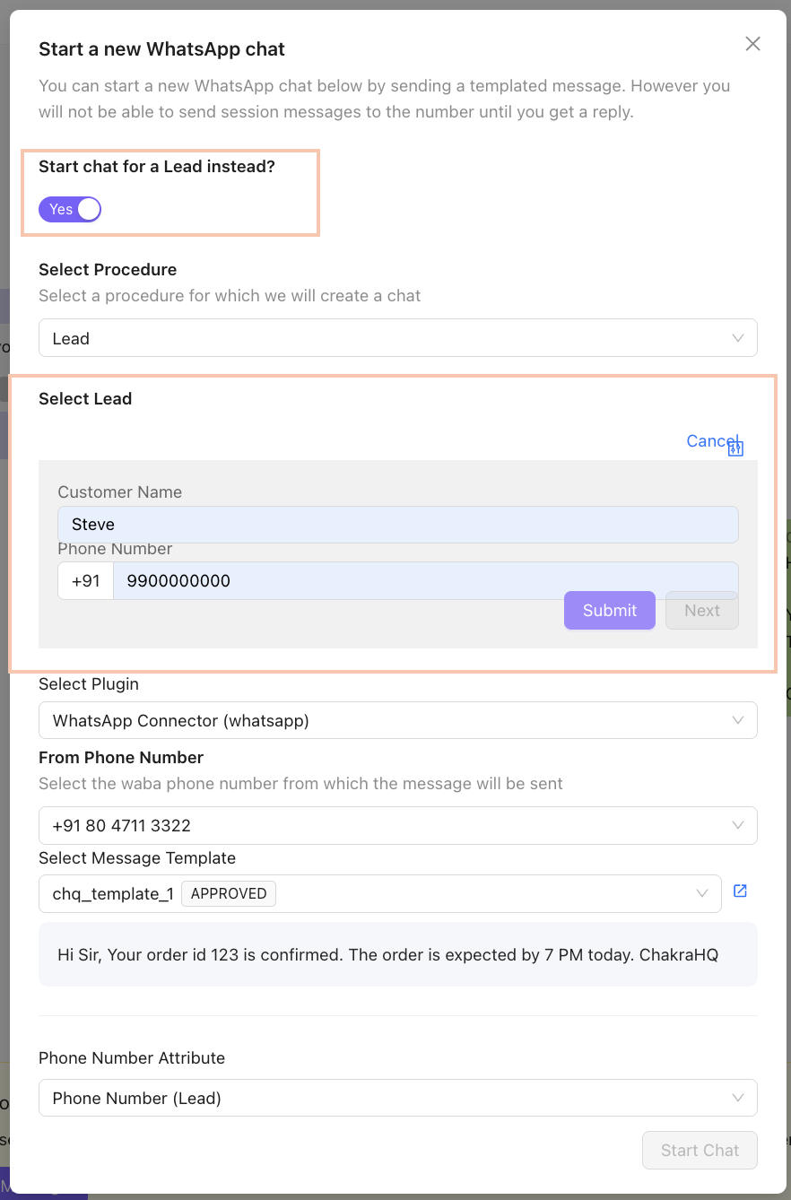 Start New Chat with lead