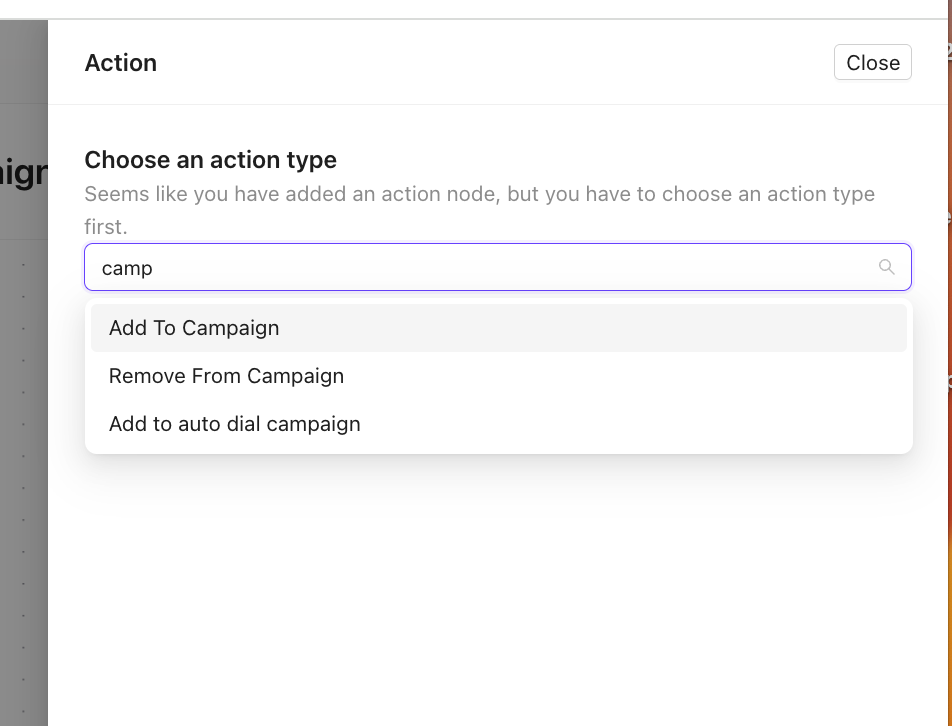 Choose Action Type: Add to Campaign