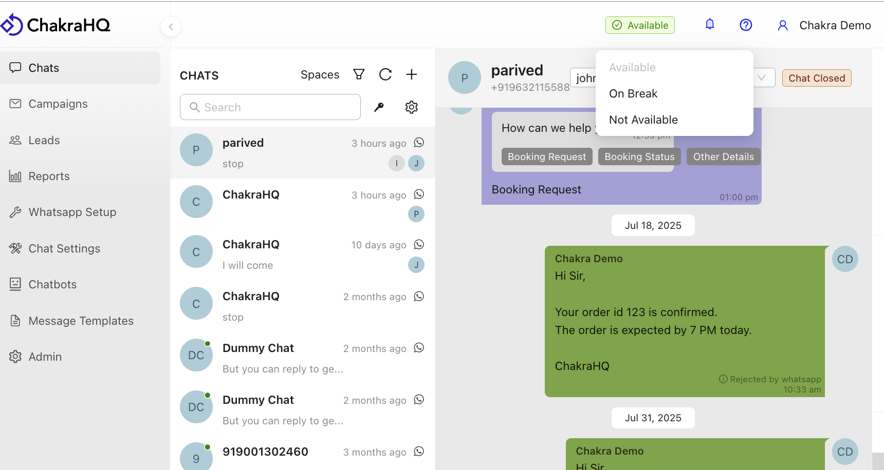 Chats available to Status = AVAILABLE users