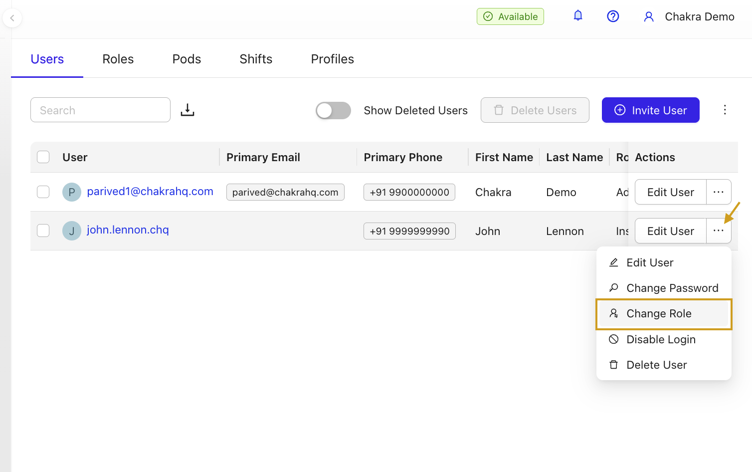 Change User Roles