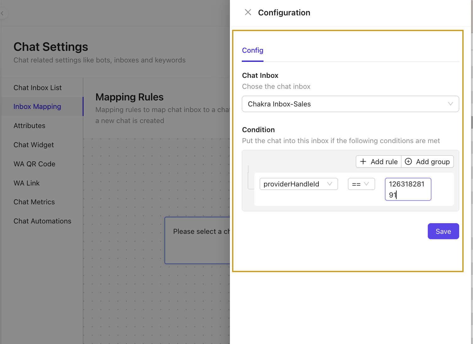 Configure Chat Inbox Mapping
