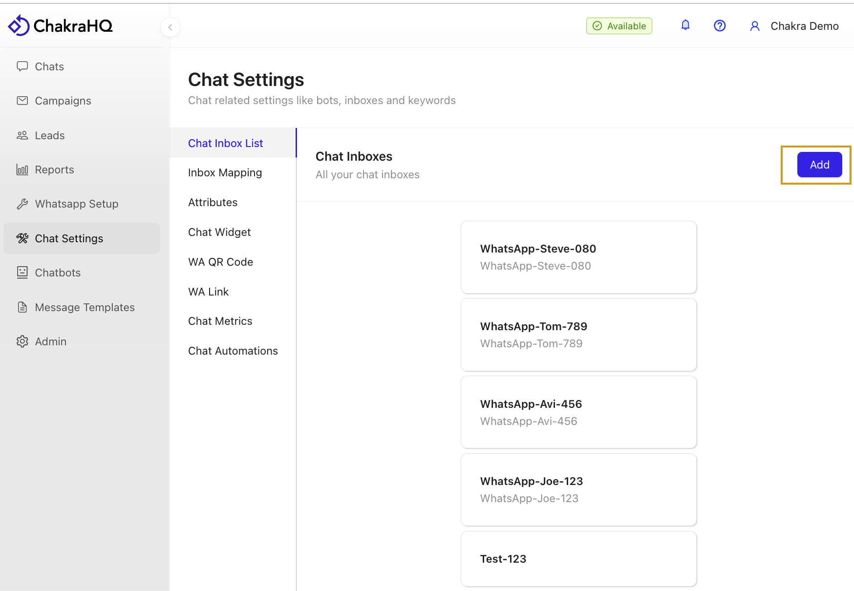 Create Chat Inbox