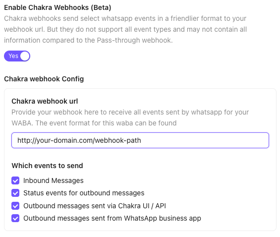 Chakra webhook url config field